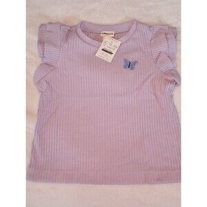 NWT Crewcuts 3T Butterfly Embroidery Ribbed Ruffle Short Sleeve T-shirt Lilac